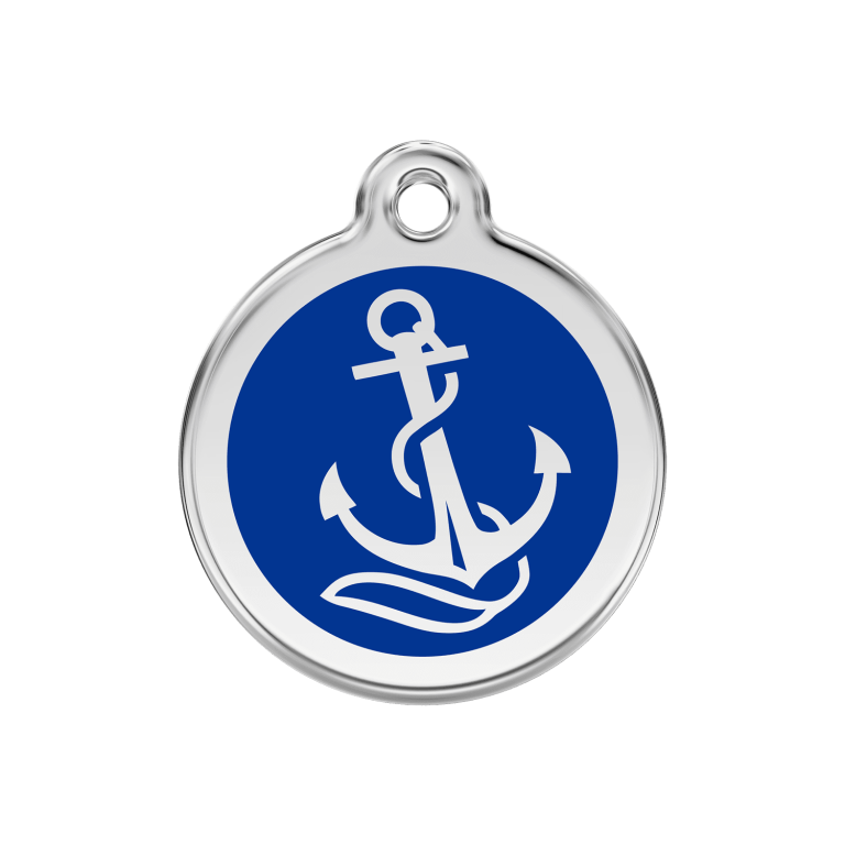 Vue avant - Médaille personnalisée pour chien ou chat - Red Dingo Émail et acier inoxydable - Ancre bleu foncé - Size M