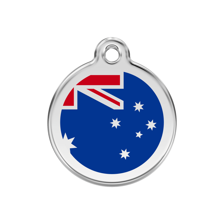Vue avant - Médaille personnalisée pour chien ou chat - Drapeau australien bleu foncé - Red Dingo 01-AU-DB-ME