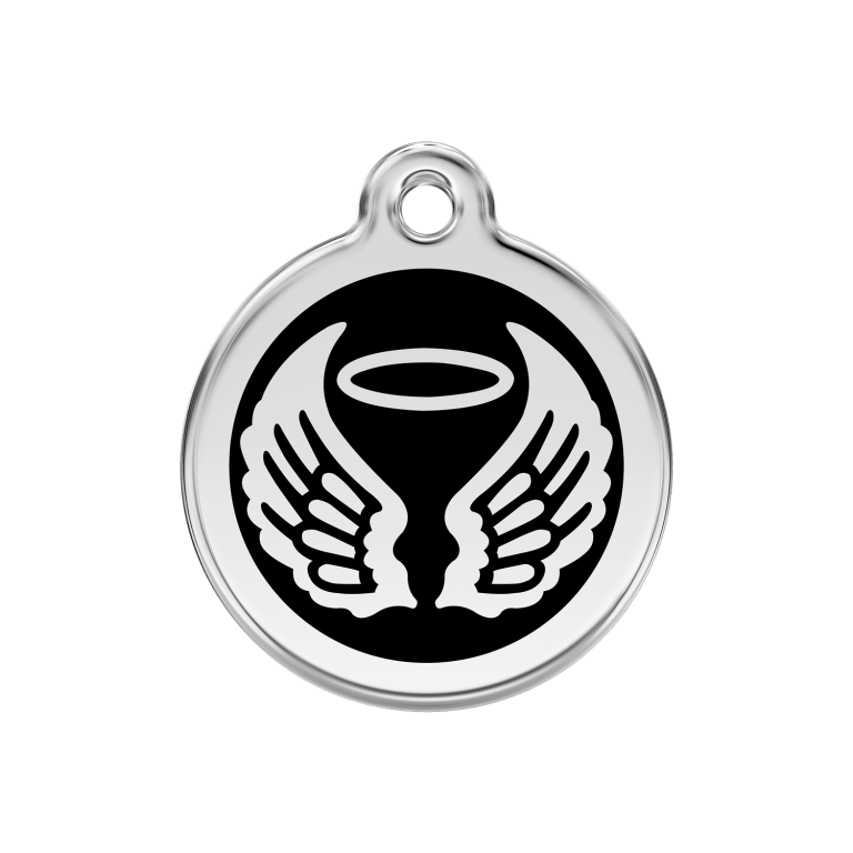 Vue avant - Médaille personnalisée Red Dingo Émail et acier inoxydable - Ailes d'anges - Noir - Size M - Réf. 01-AW-BB-ME