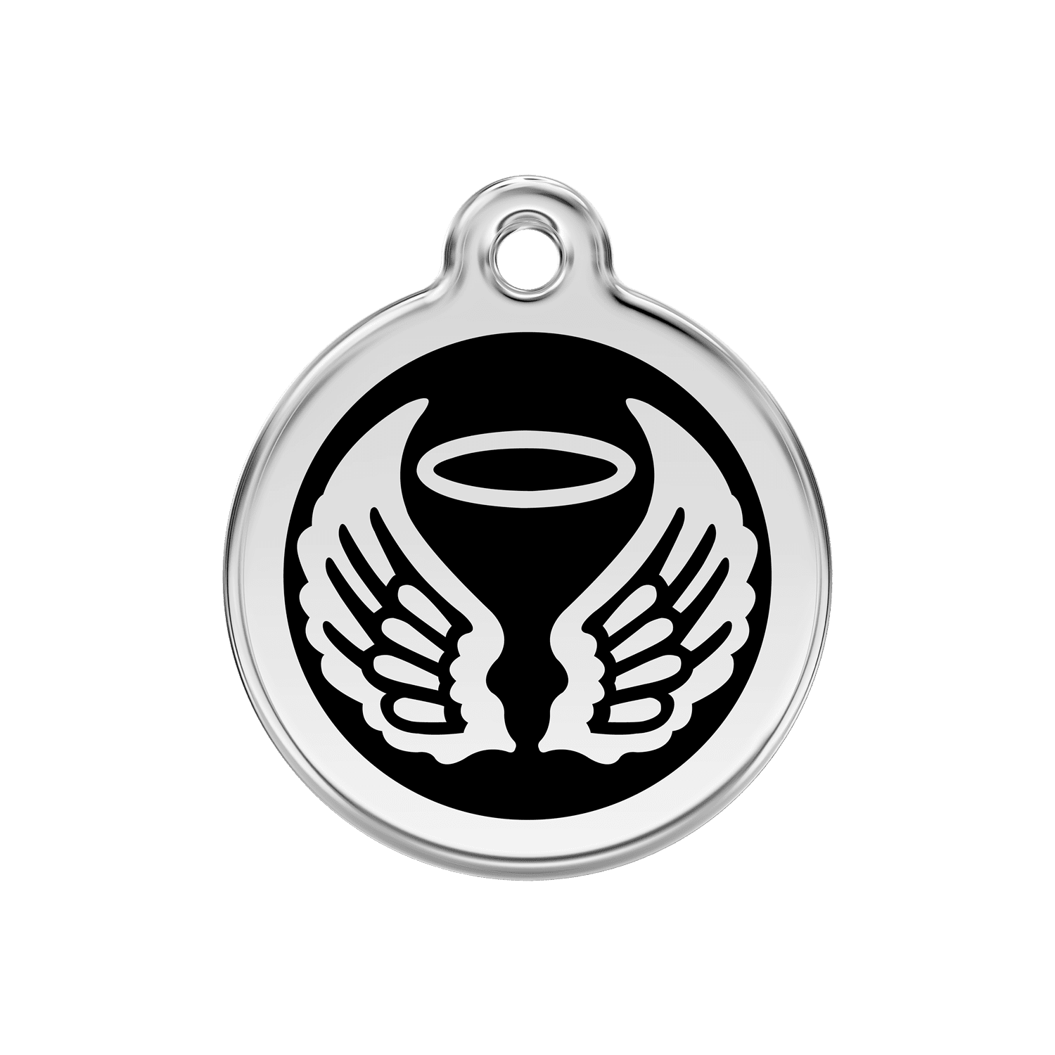 Vue avant - Médaille personnalisée Red Dingo Émail et acier inoxydable - Ailes d'anges - Noir - Size M - Réf. 01-AW-BB-ME