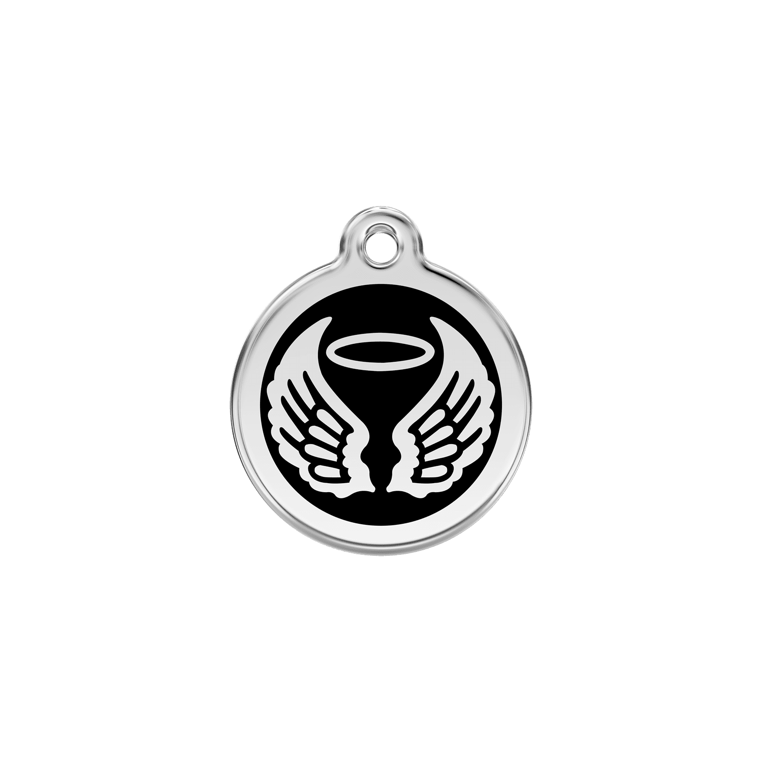 Vue avant - Médaille personnalisée Red Dingo Émail/Acier inoxydable Ailes d'anges Noir S 20.00 - Pour chien/chat