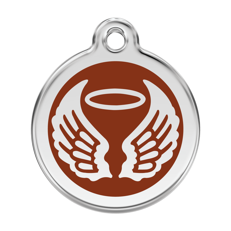 Vue avant - Médaille personnalisée pour chien Red Dingo ailes d'anges brun - Size L