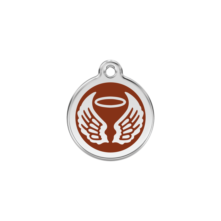 Vue avant - Médaille personnalisée pour chien/chat Red Dingo Émail/Acier inoxydable - Ailes d'anges - Brun - Size S