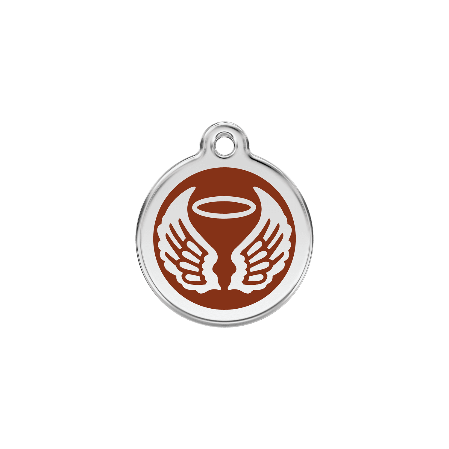 Vue avant - Médaille personnalisée pour chien/chat Red Dingo Émail/Acier inoxydable - Ailes d'anges - Brun - Size S