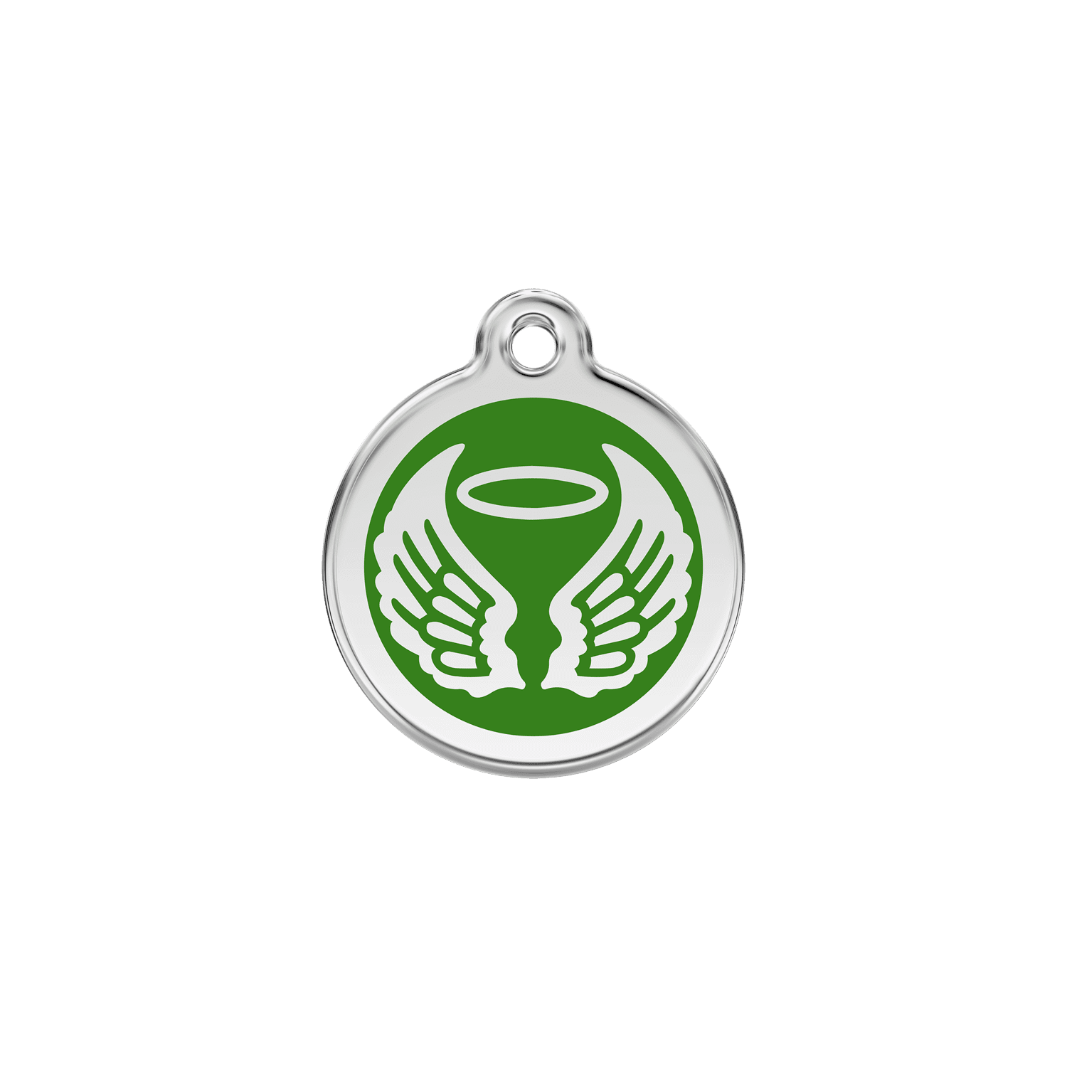 Vue avant - Médaille personnalisable pour chien/chat Red Dingo Émail/Acier inoxydable - Ailes d'anges Vert - Size S