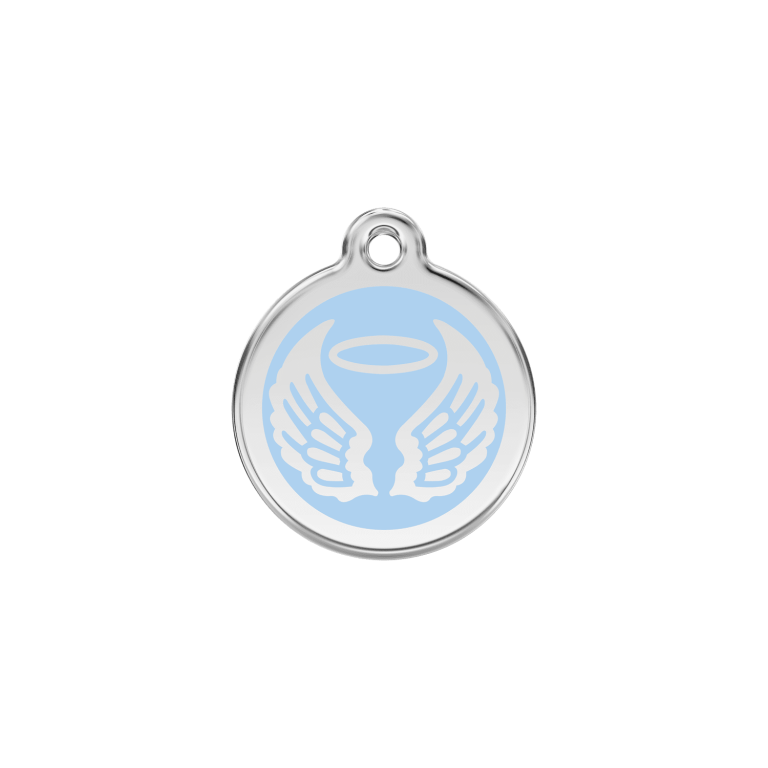 Vue avant - Médaille personnalisée Red Dingo Émail et acier inoxydable - Ailes d'anges - Bleu clair - Size S