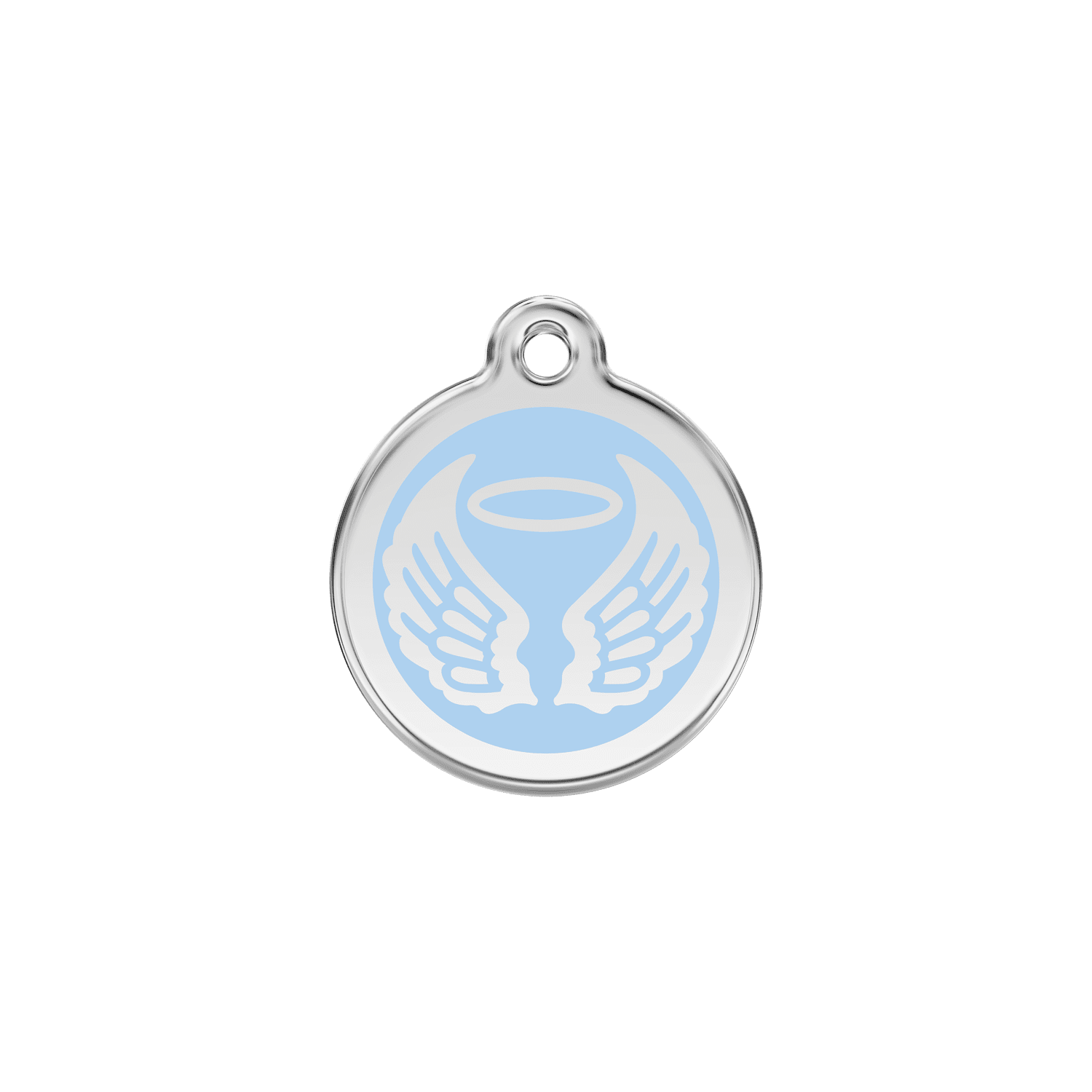 Vue avant - Médaille personnalisée Red Dingo Émail et acier inoxydable - Ailes d'anges - Bleu clair - Size S
