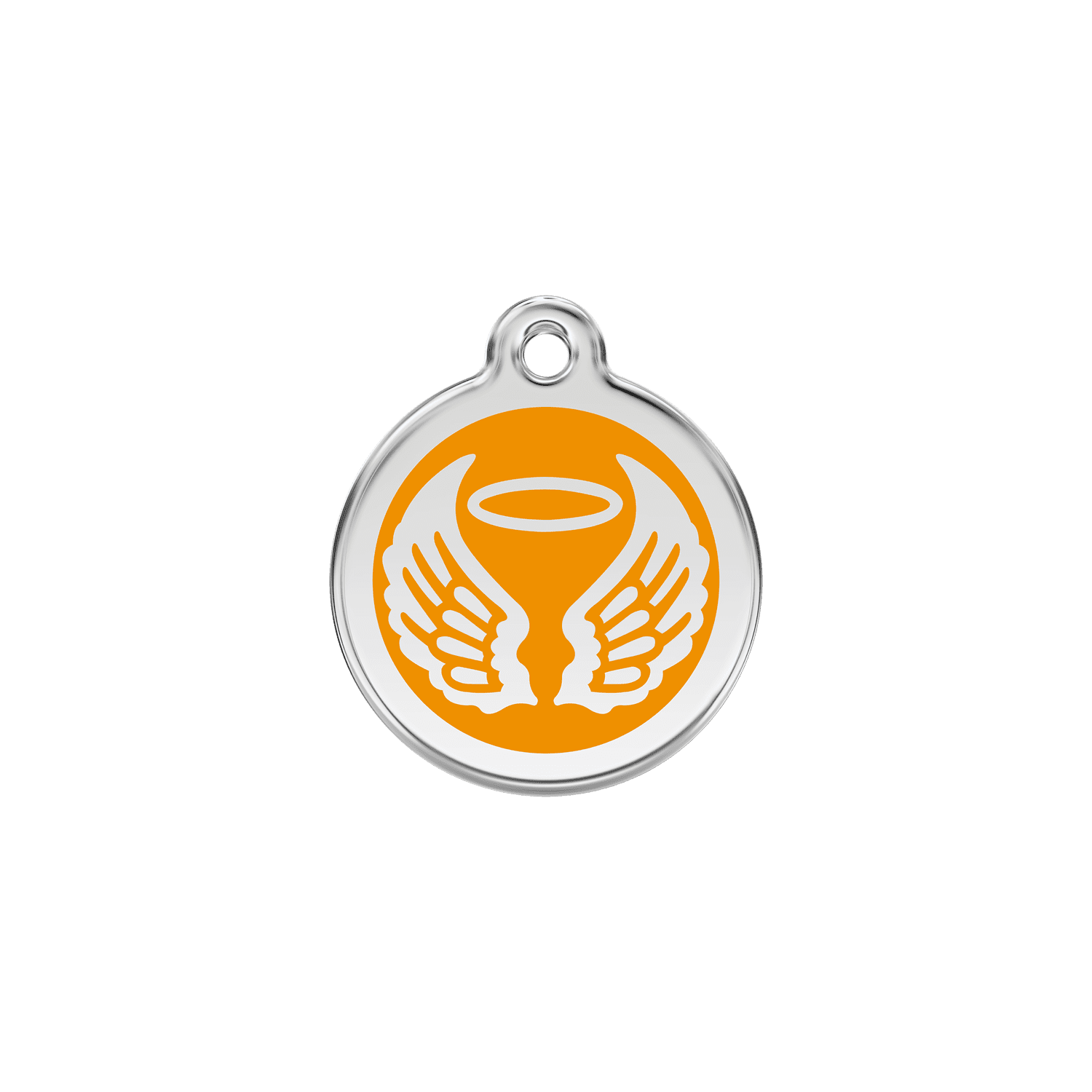 Vue avant - Médaille personnalisée pour chat en émail et acier inoxydable Red Dingo - Ailes d'anges - Orange - Size S