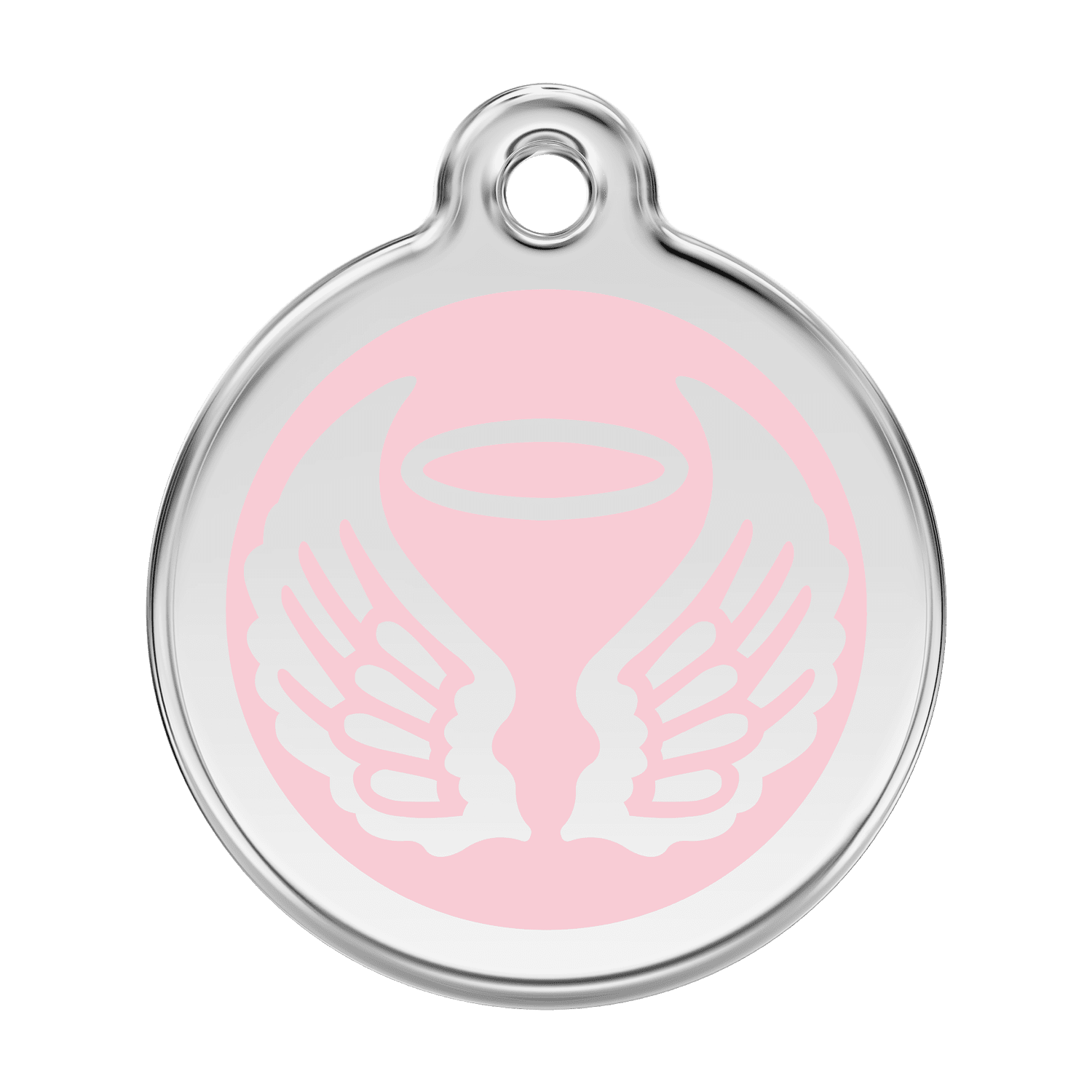 Vue avant - Médaille personnalisée pour chien - Red Dingo Émail et acier inoxydable - Ailes d'anges - Rose - Size L