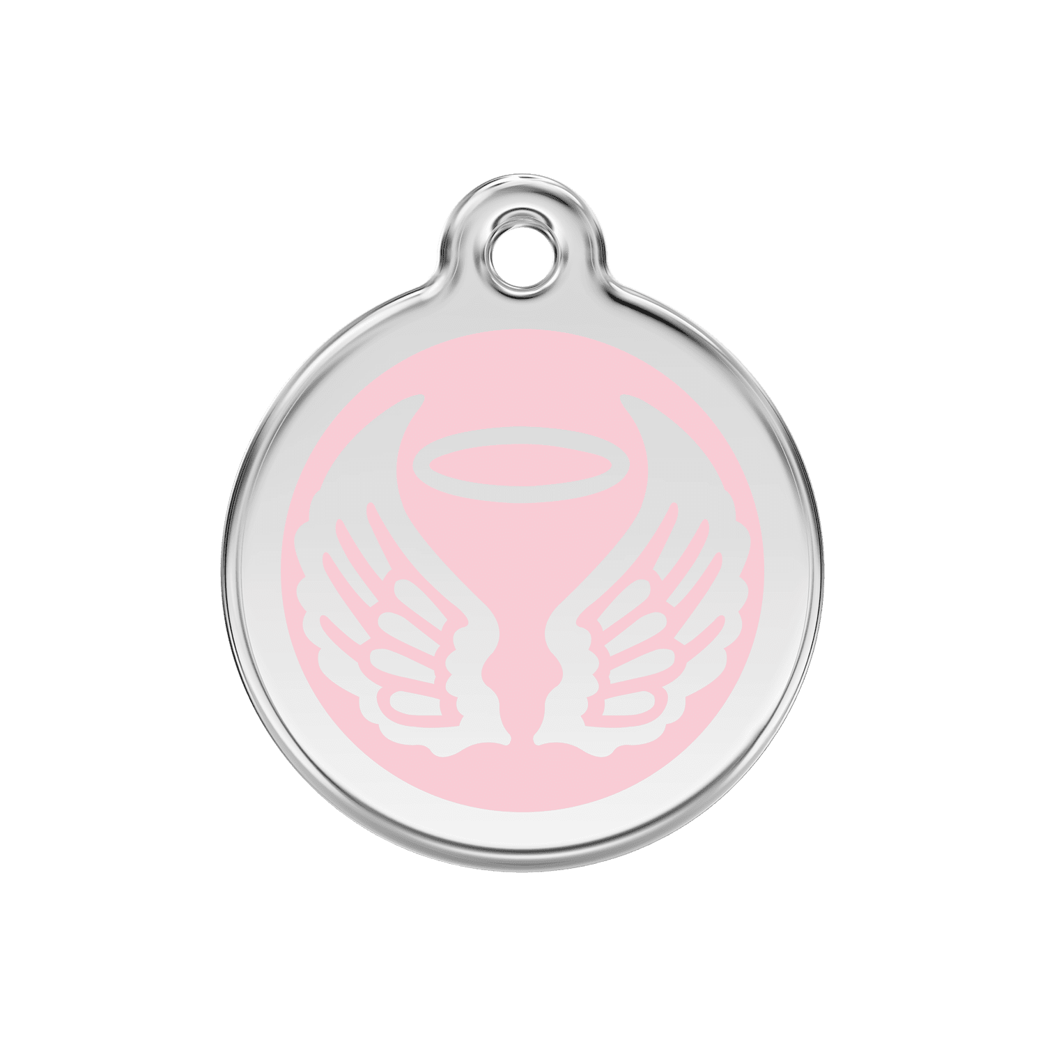 Vue avant - Médaille personnalisée pour chien Red Dingo Émail et acier inoxydable - Ailes d'anges - Rose - Size M