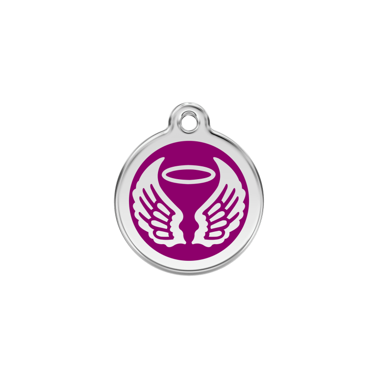 Vue avant - Médaille personnalisable Red Dingo Émail/Acier inoxydable - Ailes d'anges - Violet - Size S