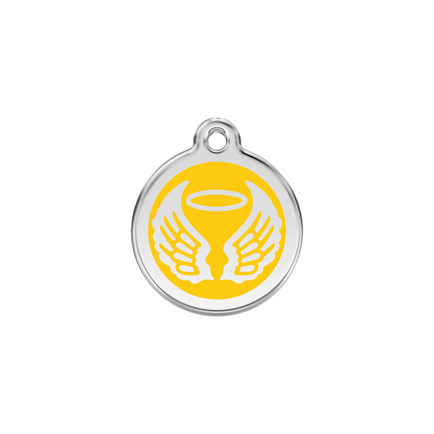 Vue avant - Médaille personnalisée pour chien/chat Red Dingo Émail/Acier inoxydable - Ailes d'anges Jaune - Size S