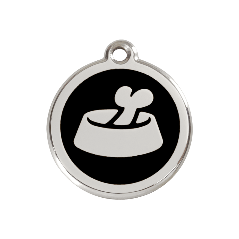 Vue avant - Médaille personnalisable Red Dingo Émail/Acier Inoxydable - Motif Os dans un bol - Noir - Size M