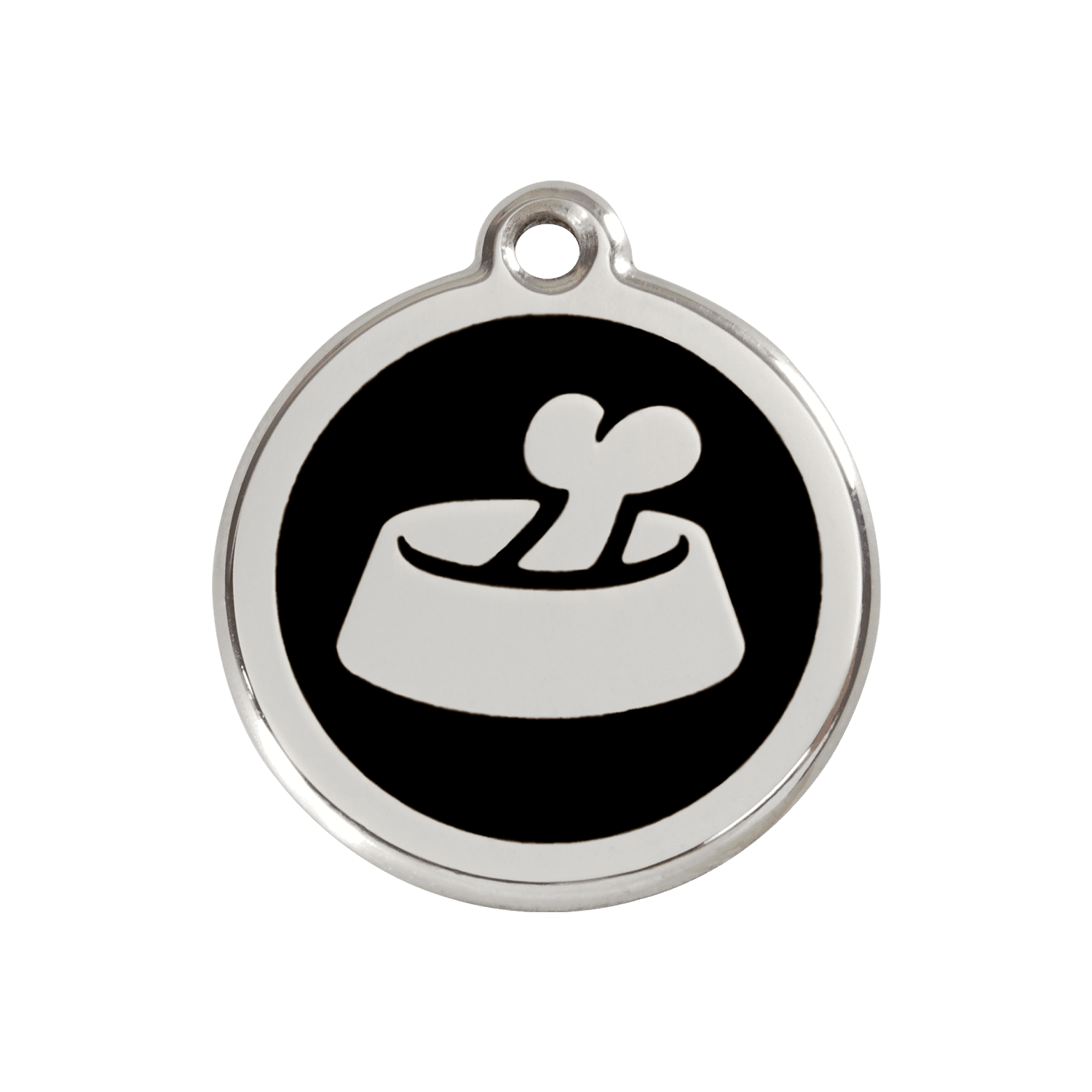 Vue avant - Médaille personnalisable Red Dingo Émail/Acier Inoxydable - Motif Os dans un bol - Noir - Size M