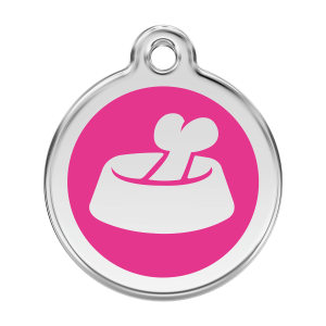 Bright Pink Bone in Bowl Dog ID Tag Large