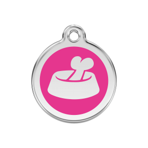 Bright Pink Bone in Bowl Dog ID Tag Medium