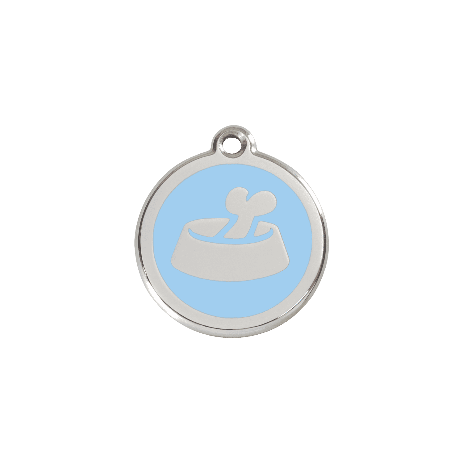 Vue avant - Médaille personnalisable pour chien/chat Red Dingo Émail/Acier inoxydable Os dans un bol Bleu clair - Size S