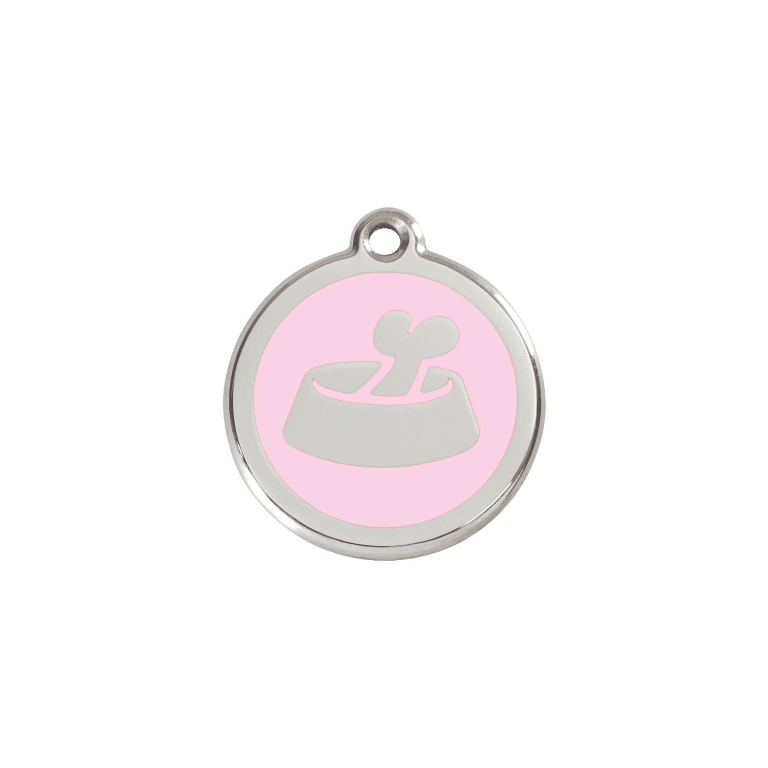 Vue avant - Médaille personnalisable pour chat ou petit chien - Red Dingo Émail et acier inoxydable - Os rose - Size S