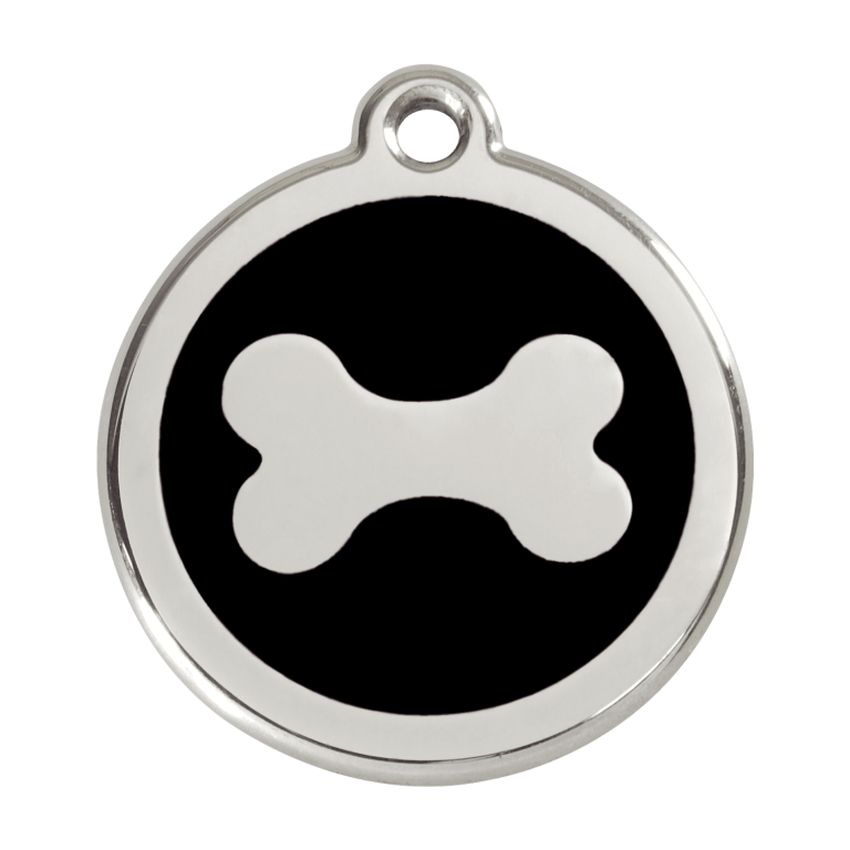 Vue avant - Médaille personnalisable Red Dingo Émail et acier inoxydable - Os noir - Size L