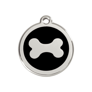 Black Bone Dog ID Tag Medium 30mm Enamel & Stainless Steel