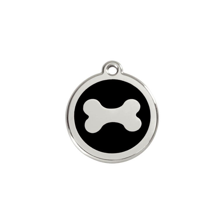 Vue avant - Médaille personnalisable Red Dingo Émail/Acier inoxydable - Os noir - Size S