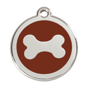 Brown Bone Dog ID Tag Large Enamel & Stainless Steel