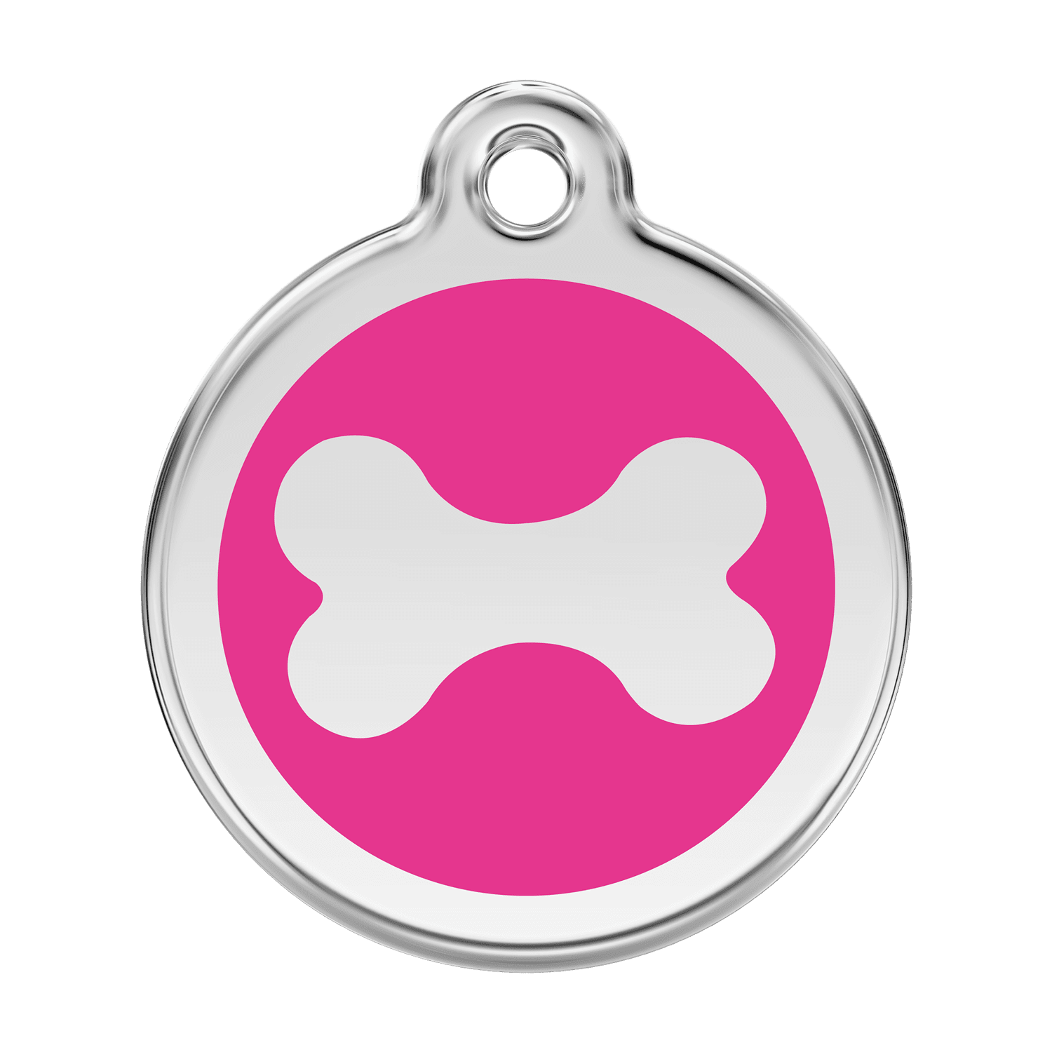 Vue avant - Médaille personnalisée pour chien Red Dingo Émail et acier inoxydable Os Rose vif - Size L