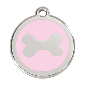 Large Pink Bone Dog ID Tag in Enamel and Stainless Steel