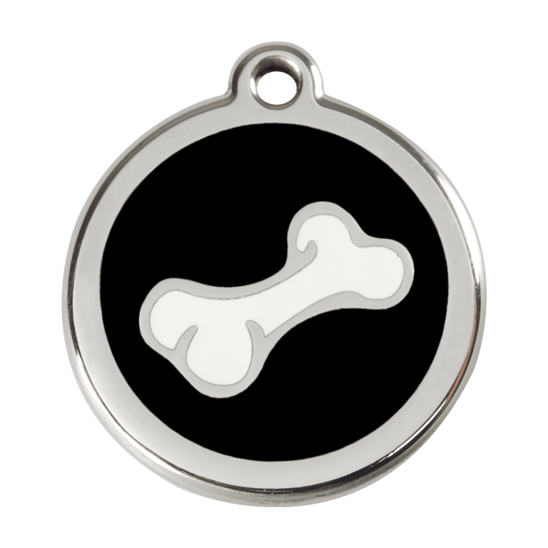 Vue avant - Médaille personnalisable pour chien en émail et acier inoxydable - Red Dingo - Os noir - Size L