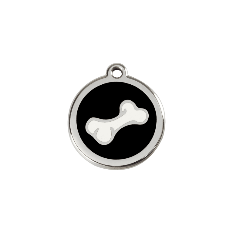 Vue avant - Médaille personnalisée Red Dingo Émail/Acier inoxydable - Os noir - Size S