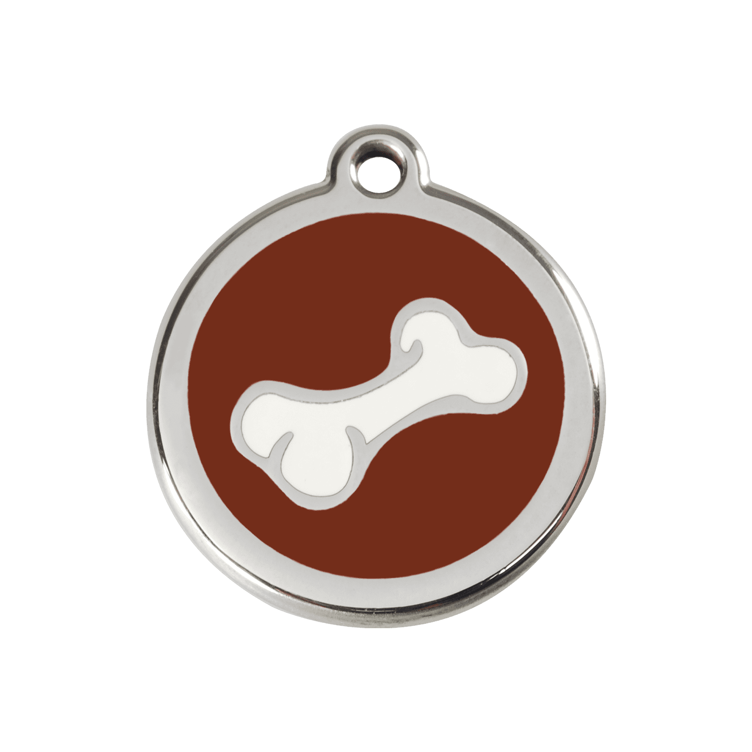 Vue avant - Médaille personnalisée pour chien Red Dingo en émail et acier inoxydable - Os brun - Size M