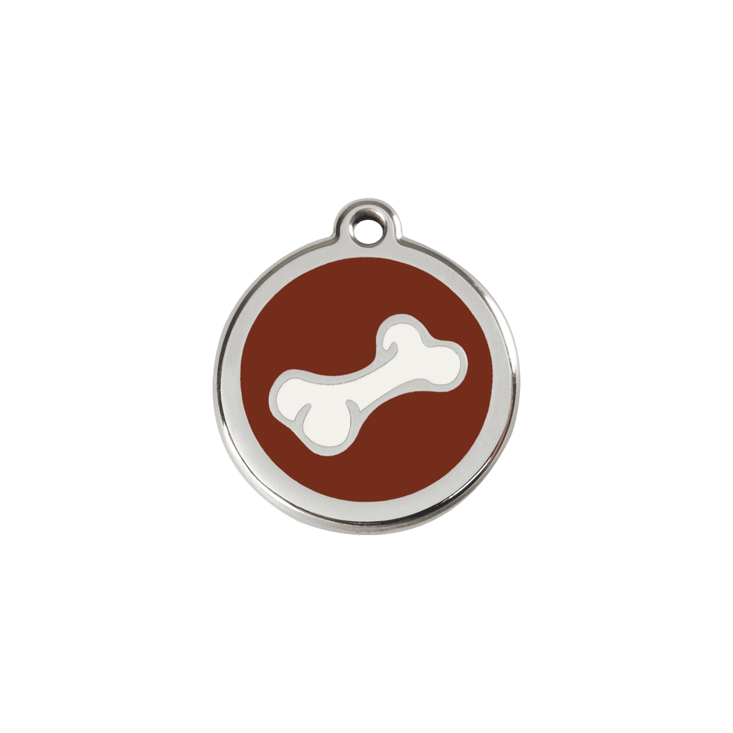 Vue avant - Médaille personnalisée pour chien/chat Red Dingo - Os brun en émail et acier inoxydable - Size S