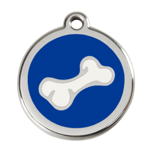 Dark Blue Cartoon Bone Dog ID Tag Large