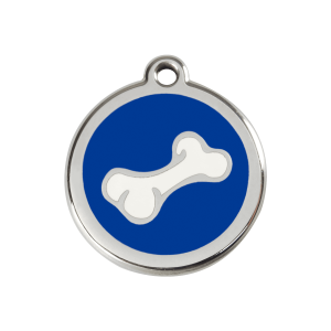 Dark Blue Cartoon Bone Dog ID Tag Medium