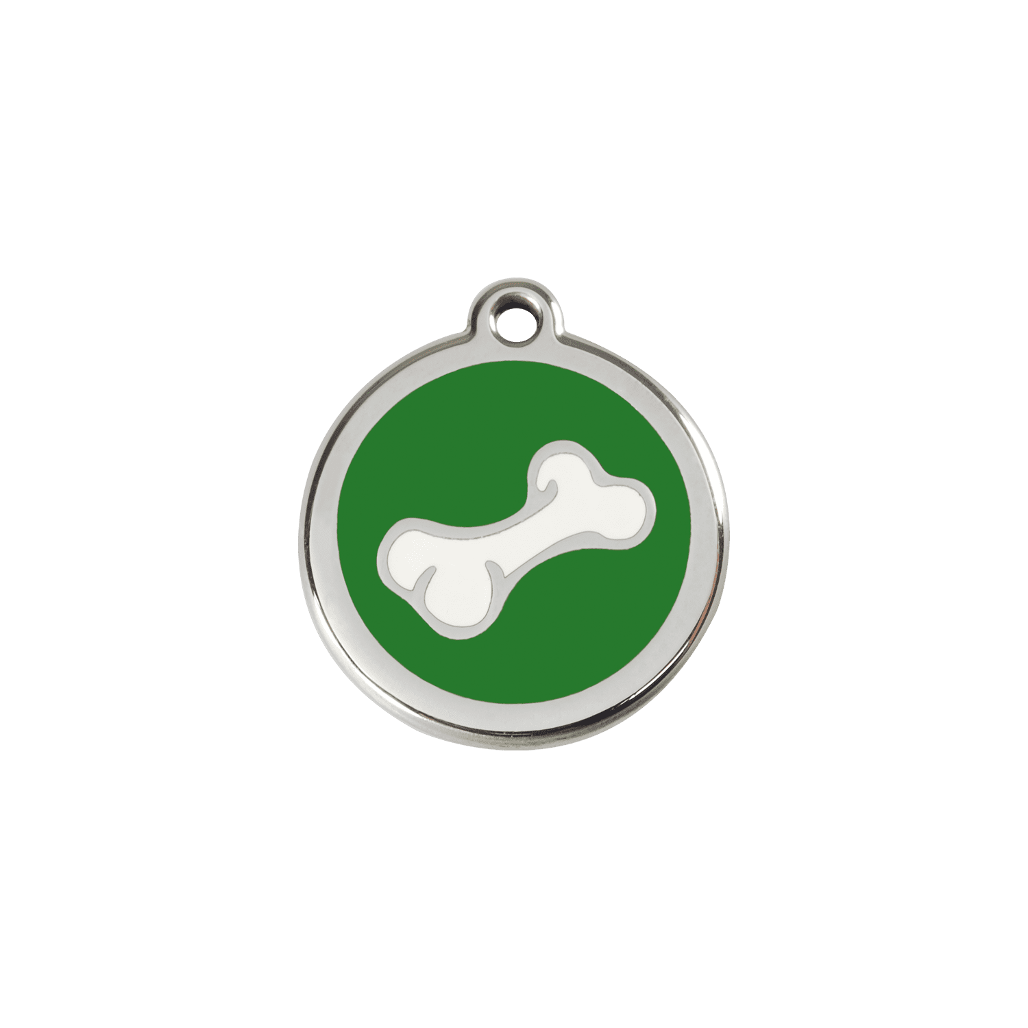 Vue avant - Médaille personnalisée pour chien/chat Red Dingo Émail et acier inoxydable - Os vert - Size S