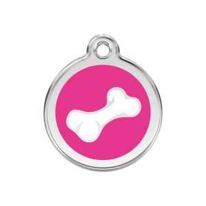 Bright Pink Cartoon Bone Dog ID Tag Medium