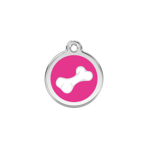 Bright Pink Cartoon Bone Cat ID Tag Small