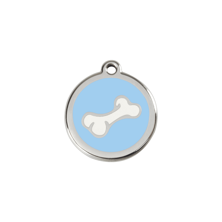 Vue avant - Médaille personnalisée pour chien/chat Red Dingo Émail/Acier inoxydable Os Bleu Clair S 20.00mm
