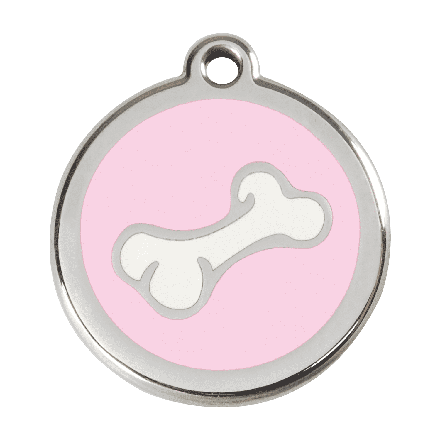 Vue avant - Médaille personnalisée pour chien Red Dingo Émail et acier inoxydable Os rose - Size L