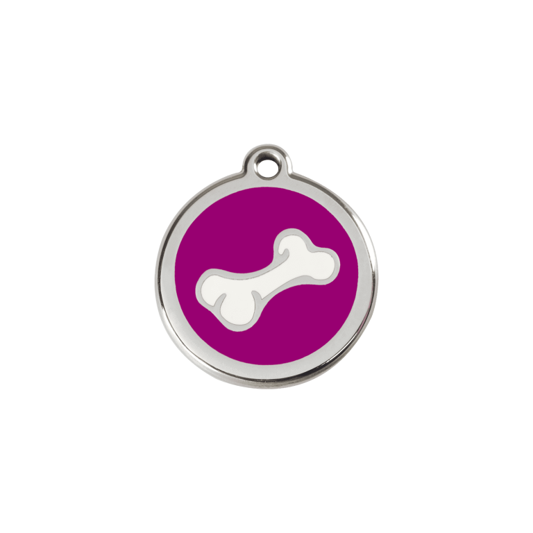 Vue avant - Médaille personnalisée pour chien/chat Red Dingo Émail/Acier inoxydable Os Violet S 20.00 7G