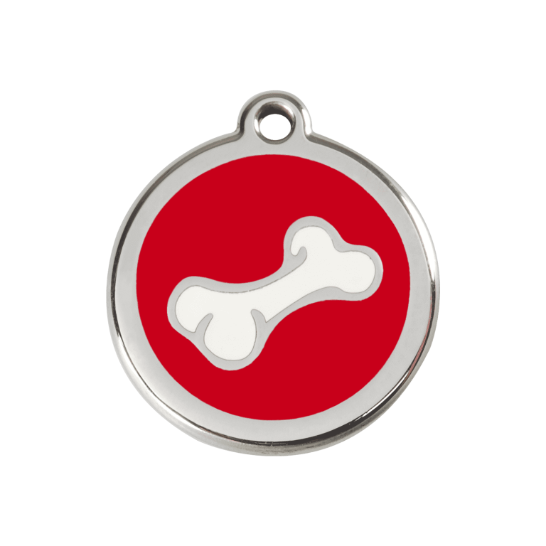 Vue avant - Médaille personnalisée pour chien ou chat Red Dingo Émail et acier inoxydable Os rouge 30.00mm