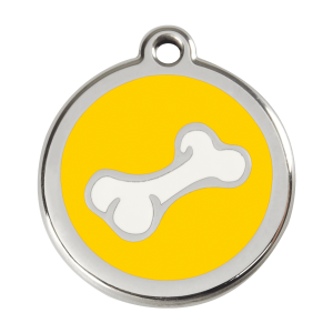 Yellow Cartoon Bone Dog ID Tag Large
