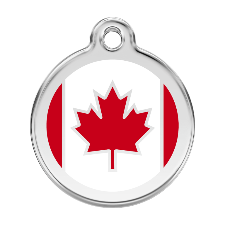 Vue avant - Médaille personnalisée pour chien - Red Dingo - Drapeau canadien - Rouge - Size L