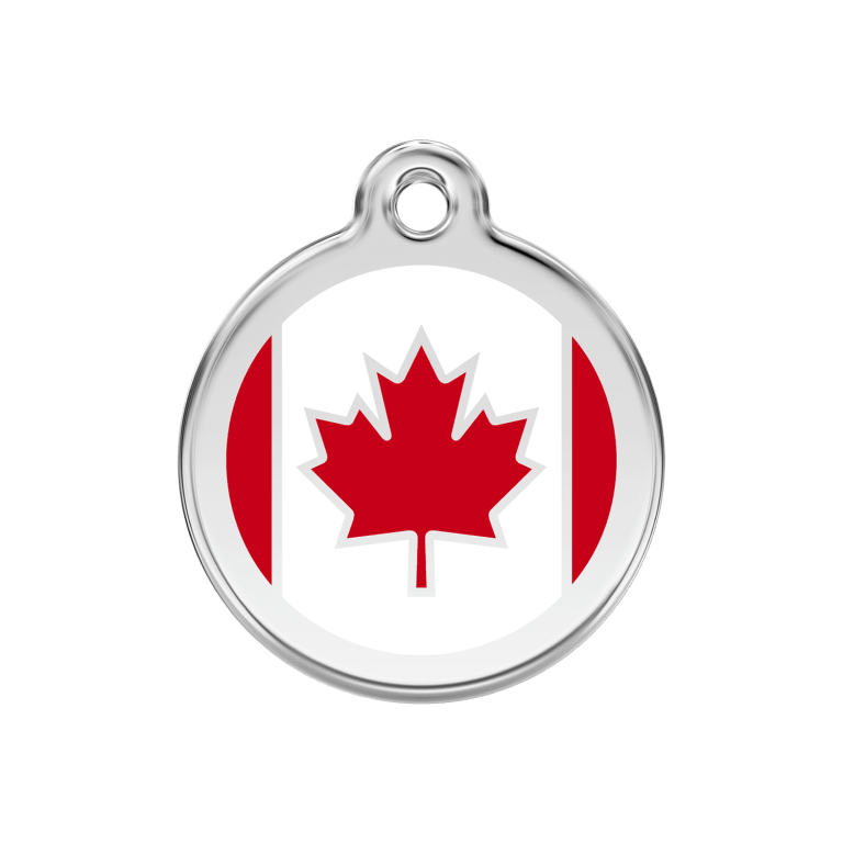 Vue avant - Médaille personnalisée pour chien ou chat - Red Dingo - Drapeau canadien - Rouge - Size M