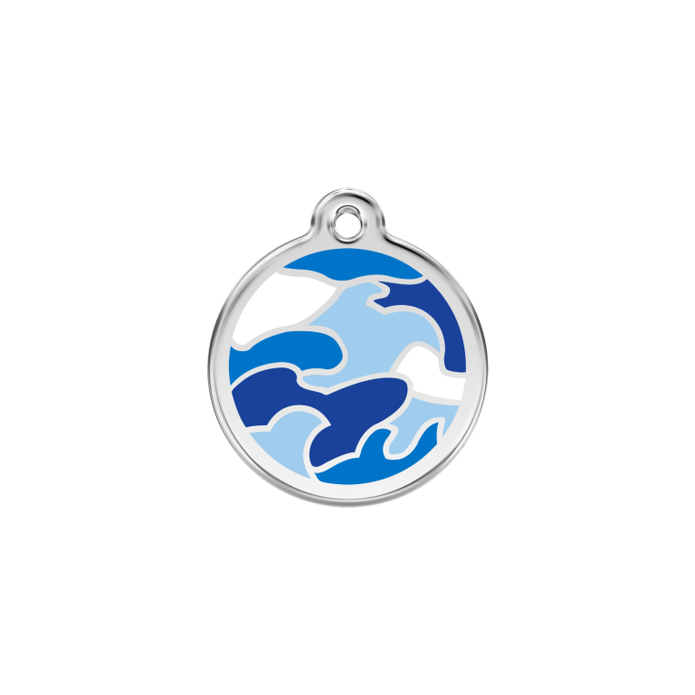 Vue avant - Médaille personnalisée pour chien/chat Red Dingo Émail et acier inoxydable - Camouflage bleu foncé - Size S