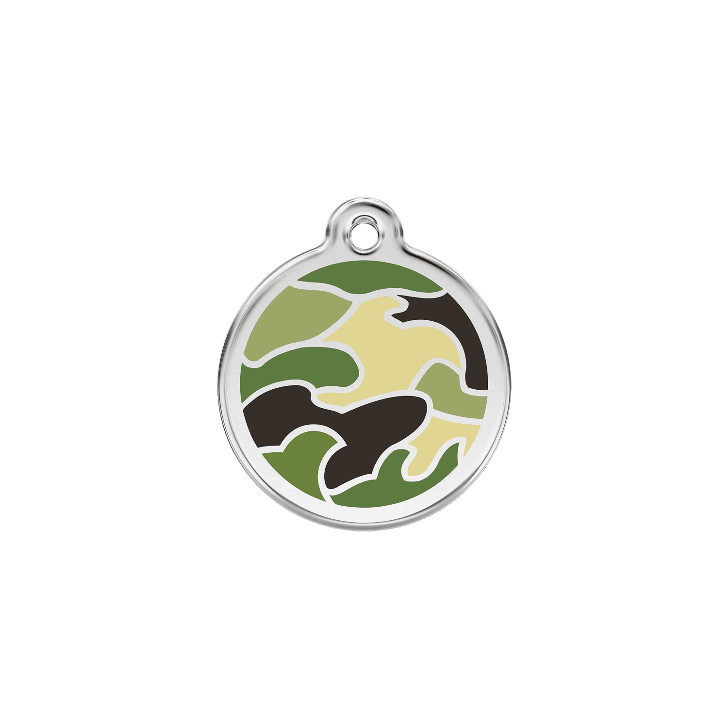 Vue avant - Médaille personnalisée pour chien/chat Red Dingo Émail et acier inoxydable - Camouflage vert - Size S
