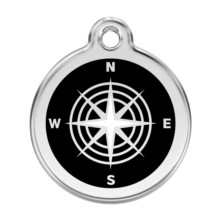 Vue avant - Médaille personnalisable pour chien en émail et acier inoxydable avec motif boussole - Red Dingo - Size L
