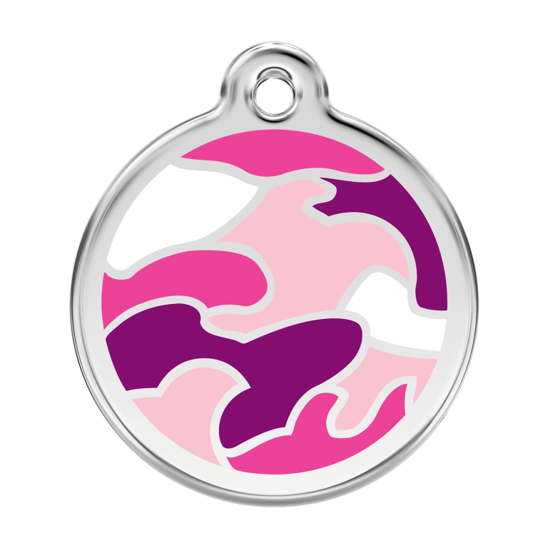 Vue avant - Médaille personnalisée pour chien Red Dingo Camouflage Rose - Size L - Réf : 01-CP-PK-LG