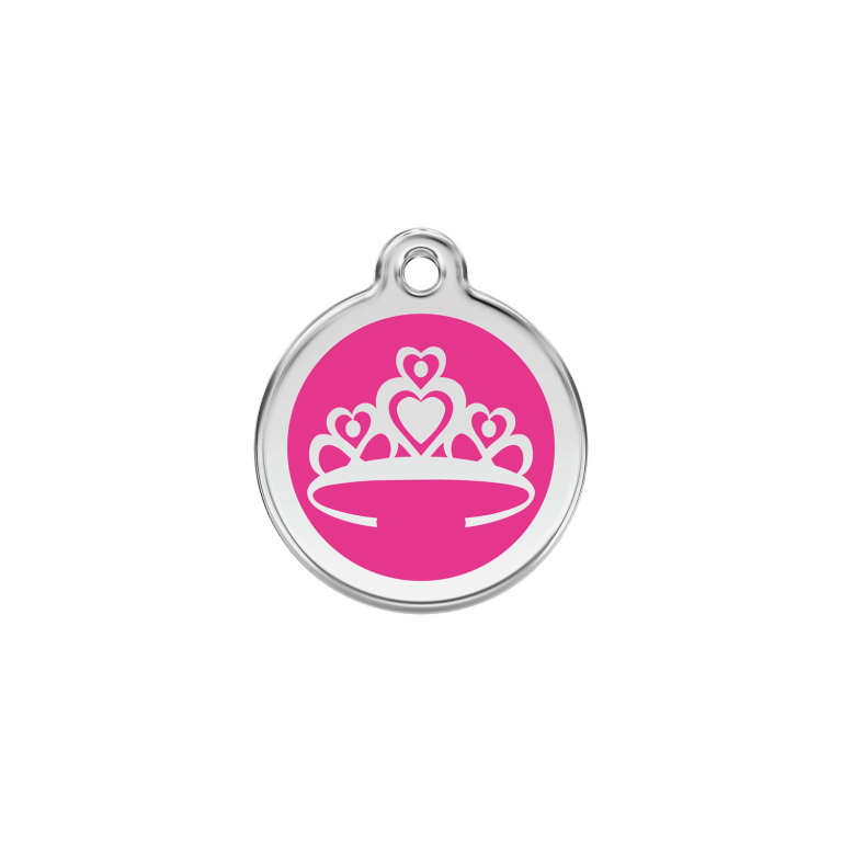 Vue avant - Médaille personnalisée pour chien/chat Red Dingo Couronne Rose vif - Size S
