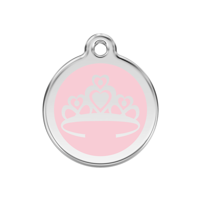 Vue avant - Médaille personnalisée pour chien/chat Red Dingo Couronne Rose M - 01-CR-PK-ME